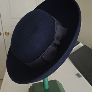 Betmar Wool Hat Classic Navy Street Smart With Wide Ribbon Bow